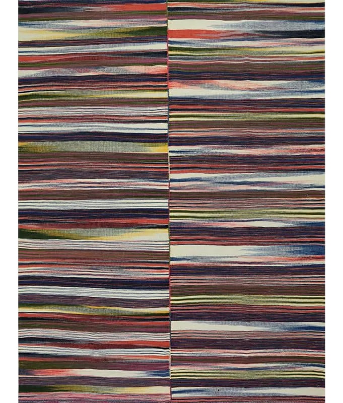 Handwoven Scandinavian Style Kilim Area Rug 5'1'' X 6'8'': This remarkable contemporary Scandinavian Style Kilim area rug features a dramatic pop of electrifying colors in a playfully rich design. The innovative modern use of colors certainly brings a