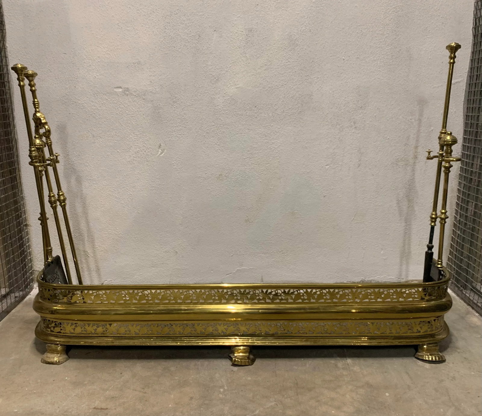 Vintage Art Nouveau Brass Fireplace Set - 13