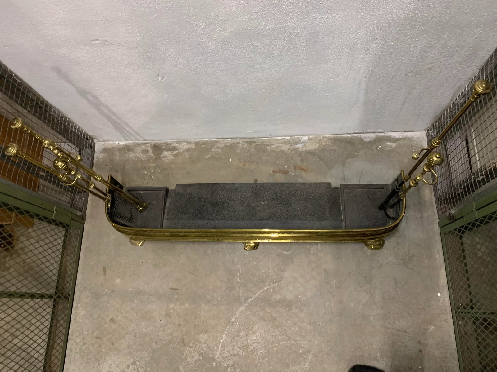 Vintage Art Nouveau Brass Fireplace Set - 2