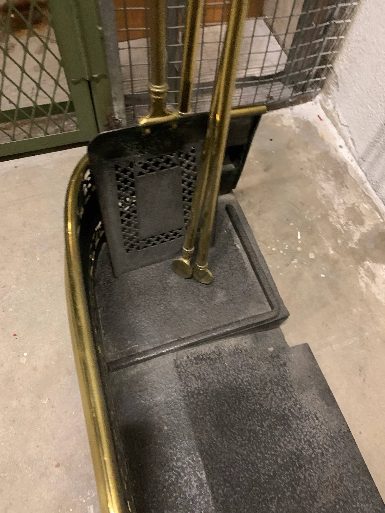 Vintage Art Nouveau Brass Fireplace Set - 3