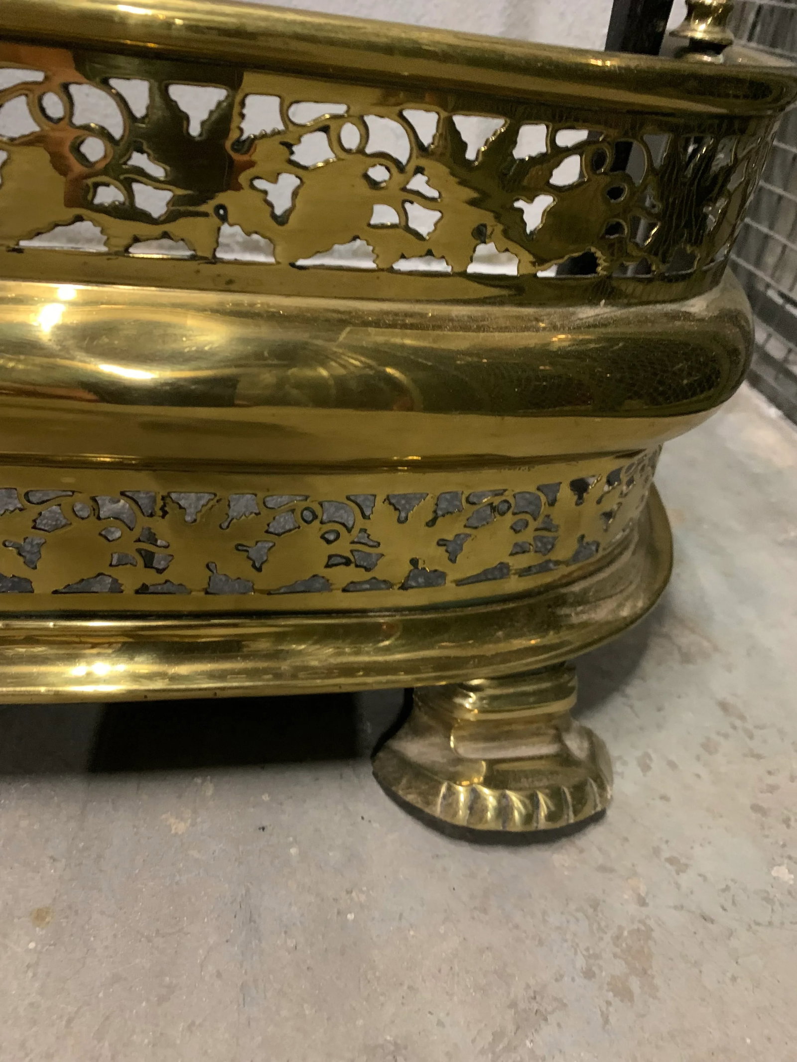 Vintage Art Nouveau Brass Fireplace Set - 4