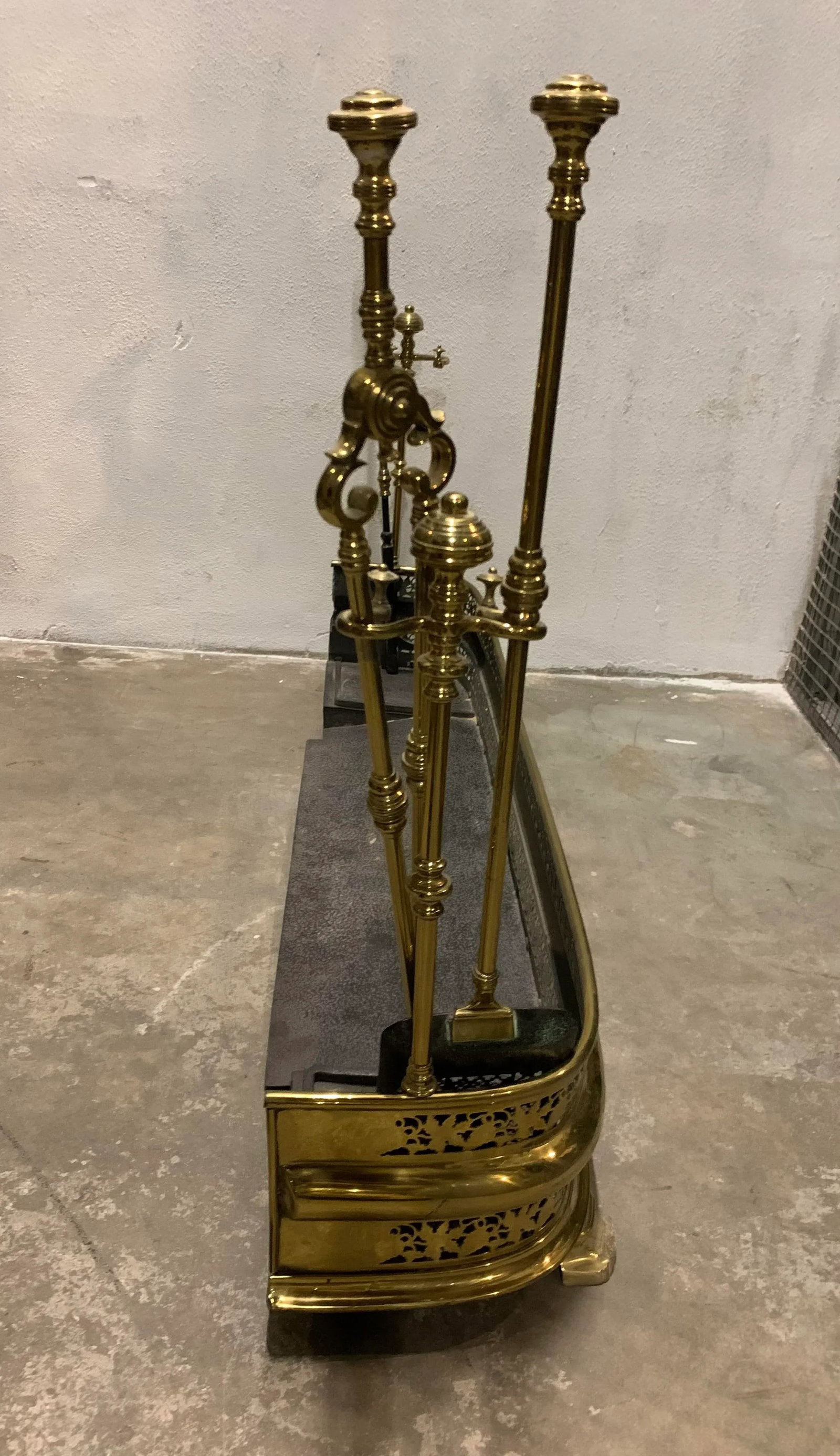 Vintage Art Nouveau Brass Fireplace Set - 7