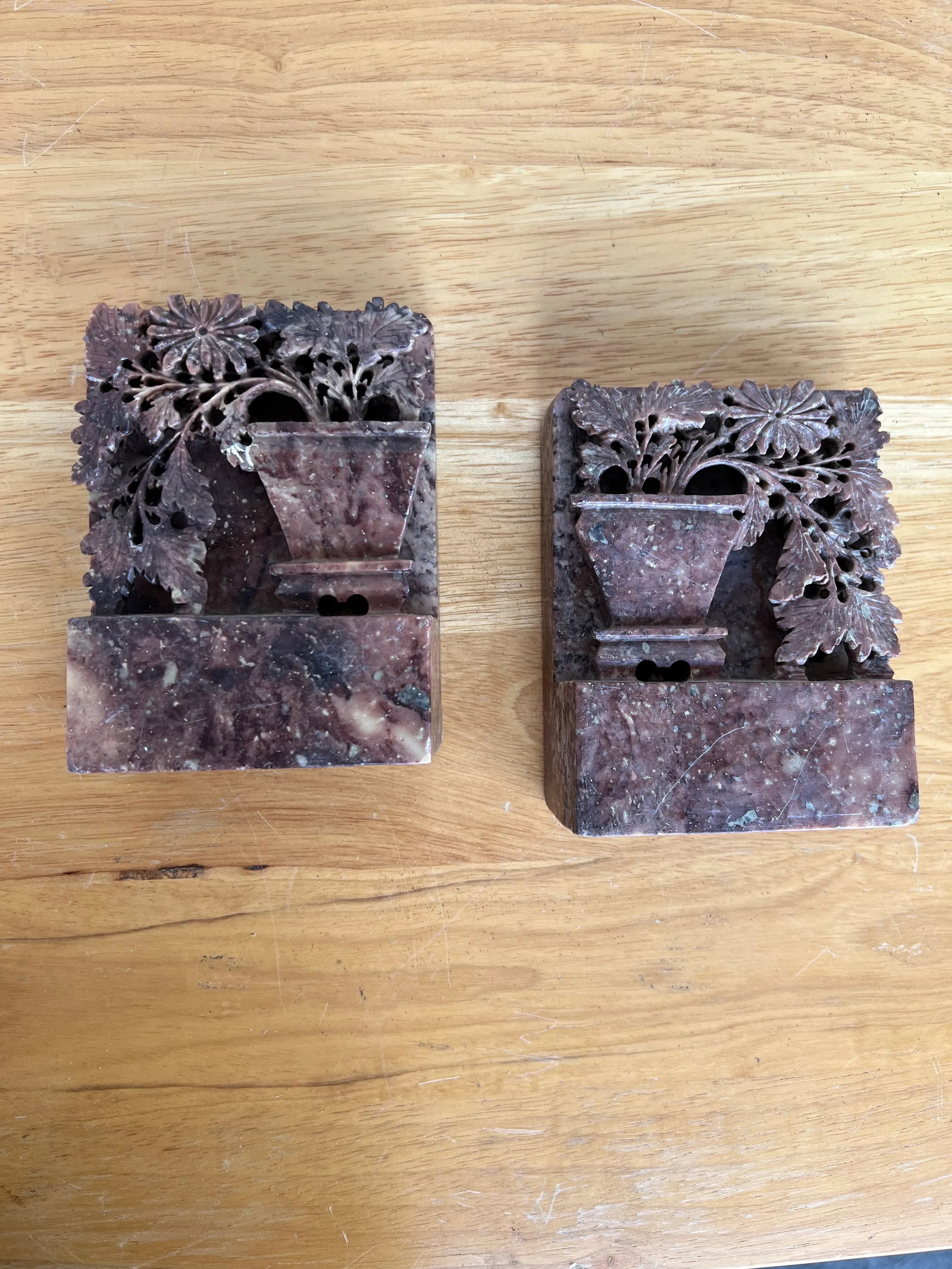 Hand Carved Soapstone Asian Bookends - A Pair - 11