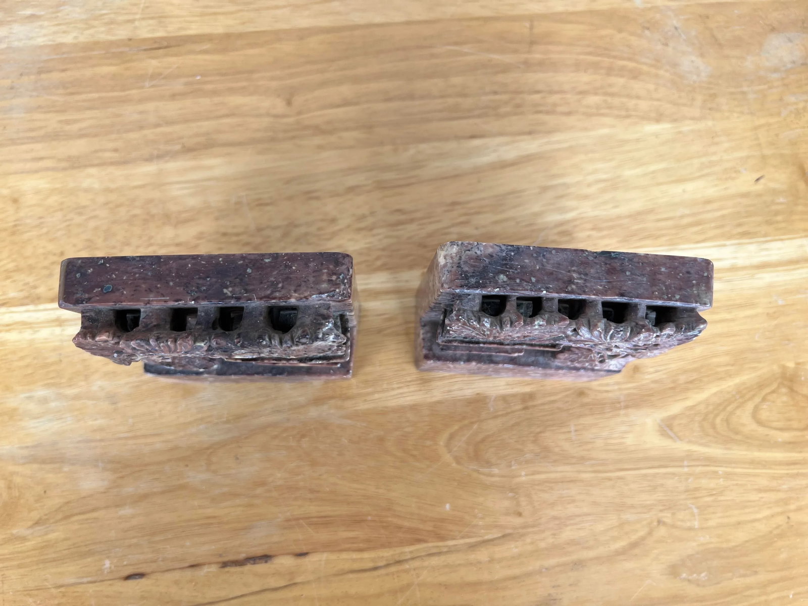 Hand Carved Soapstone Asian Bookends - A Pair - 2