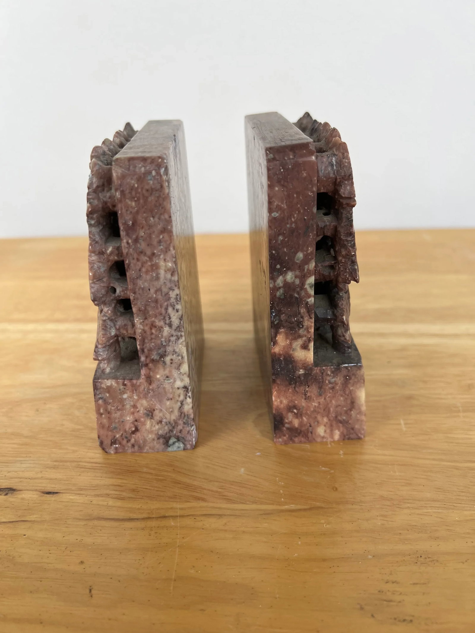 Hand Carved Soapstone Asian Bookends - A Pair - 3