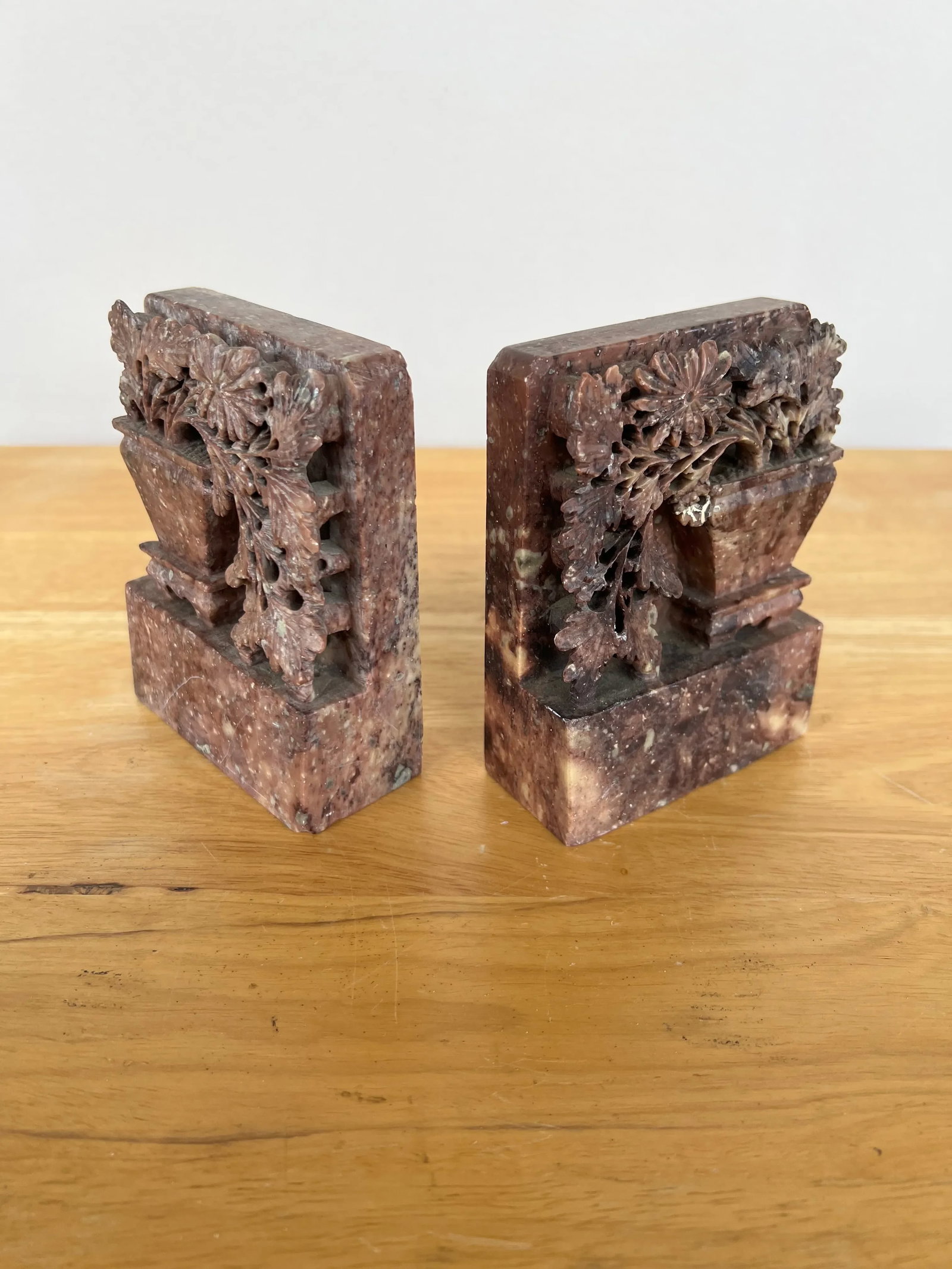 Hand Carved Soapstone Asian Bookends - A Pair - 4