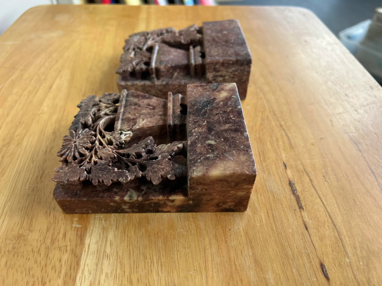 Hand Carved Soapstone Asian Bookends - A Pair - 5
