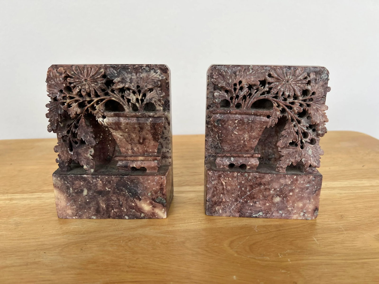 Hand Carved Soapstone Asian Bookends - A Pair - 6