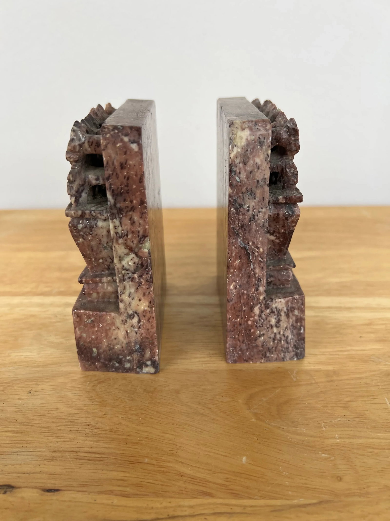 Hand Carved Soapstone Asian Bookends - A Pair - 8