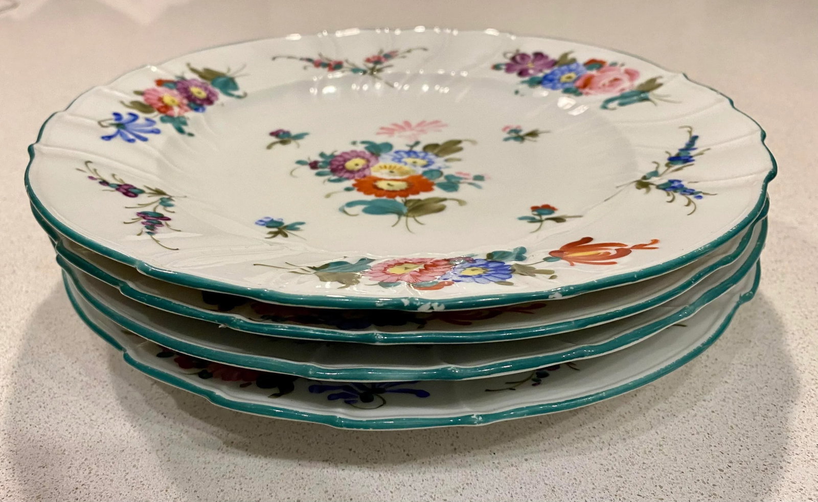 Early 1900's Hand Painted Porcelain Dinner Plates, Set of 4 - 6