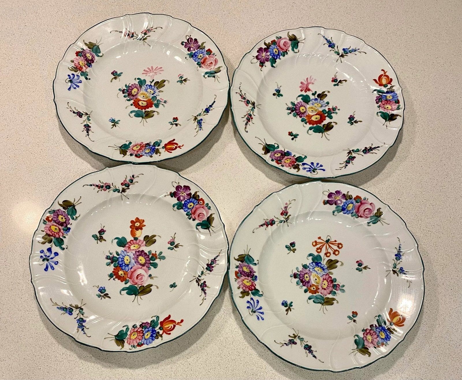 Early 1900's Hand Painted Porcelain Dinner Plates, Set of 4 - 8
