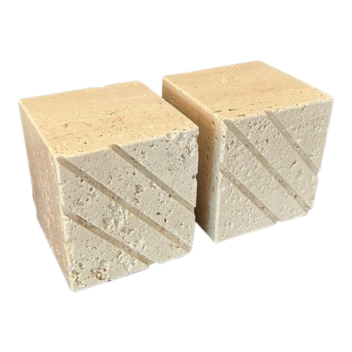 Vintage Travertine Cube Bookends by Fratelli Mannelli - a Pair (1 of 9)