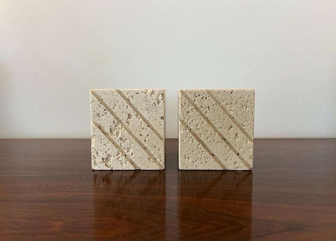 Vintage Travertine Cube Bookends by Fratelli Mannelli - a Pair - 2