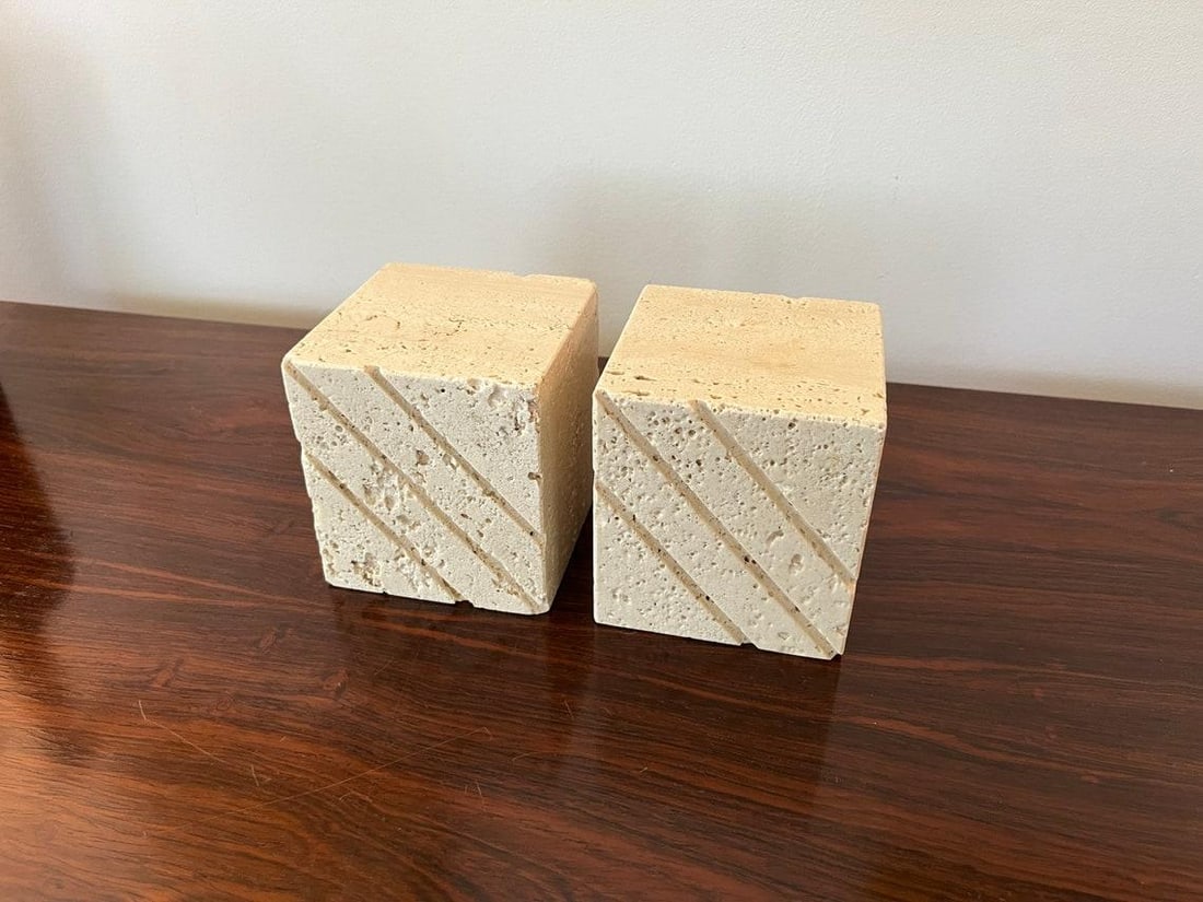 Vintage Travertine Cube Bookends by Fratelli Mannelli - a Pair - 3