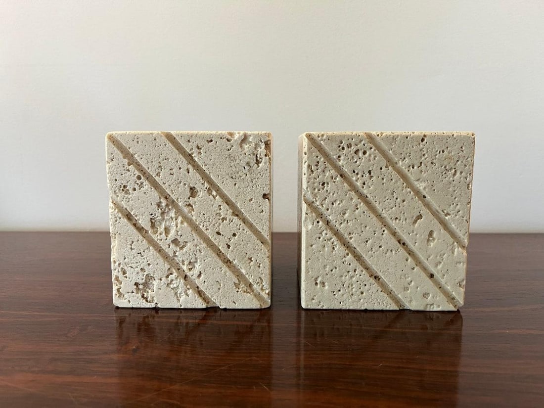 Vintage Travertine Cube Bookends by Fratelli Mannelli - a Pair - 4