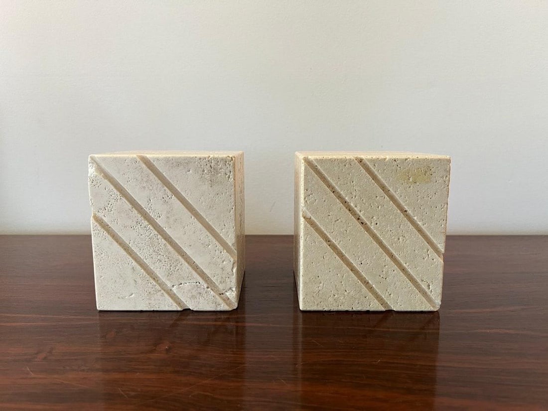Vintage Travertine Cube Bookends by Fratelli Mannelli - a Pair - 5