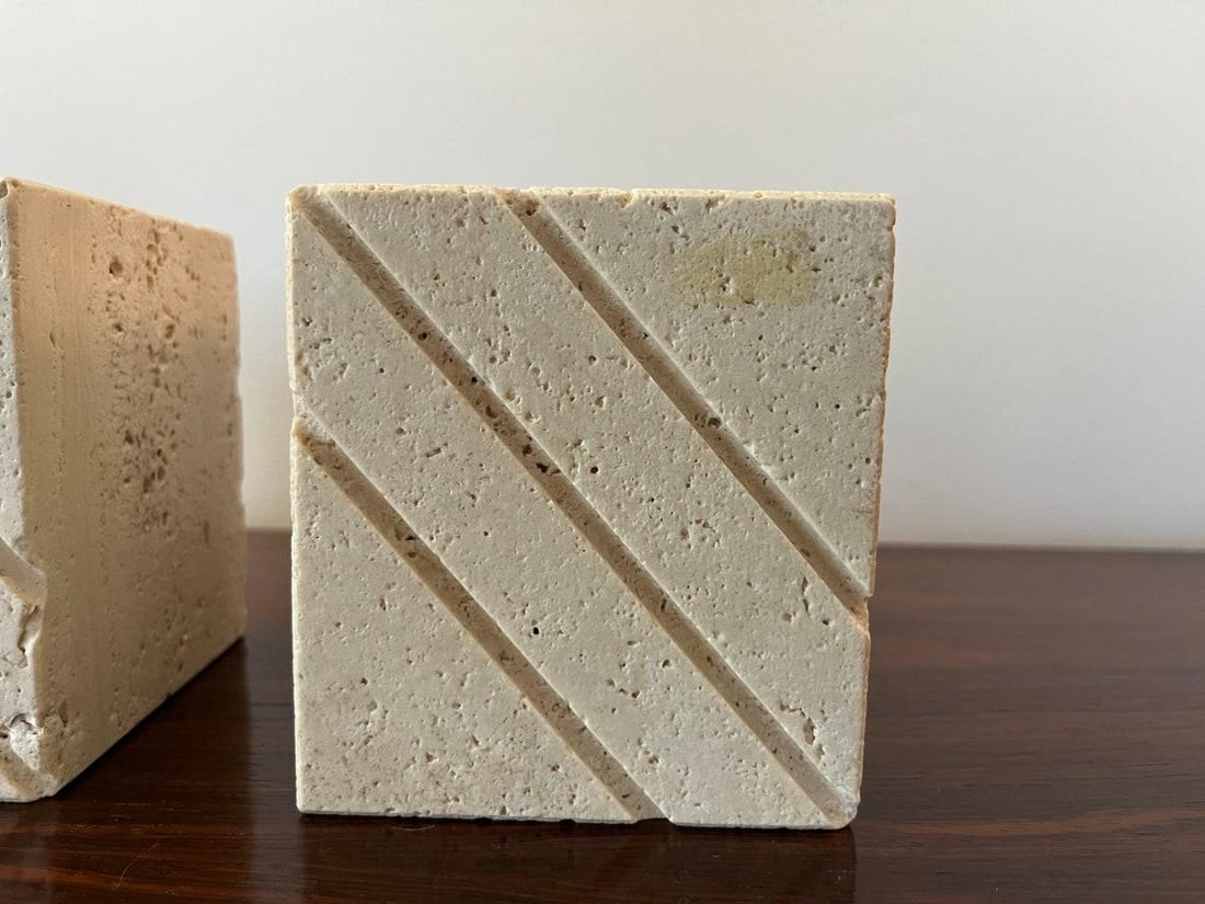 Vintage Travertine Cube Bookends by Fratelli Mannelli - a Pair - 6