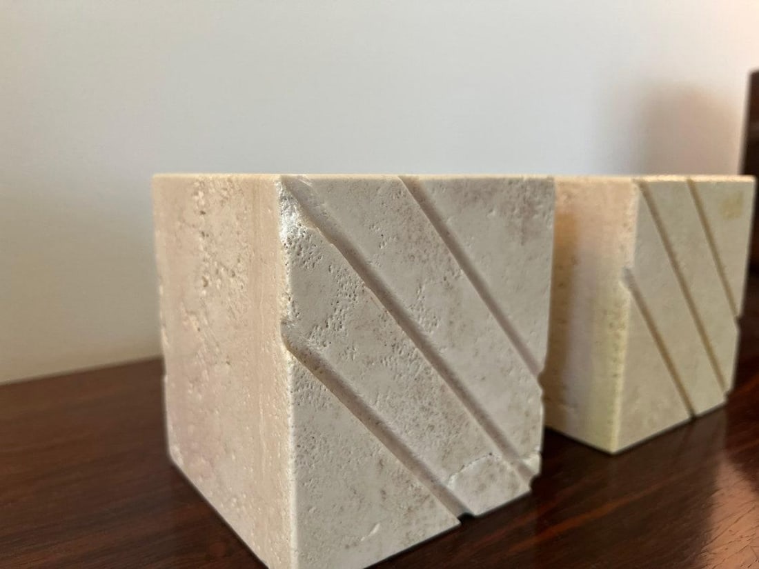 Vintage Travertine Cube Bookends by Fratelli Mannelli - a Pair - 7