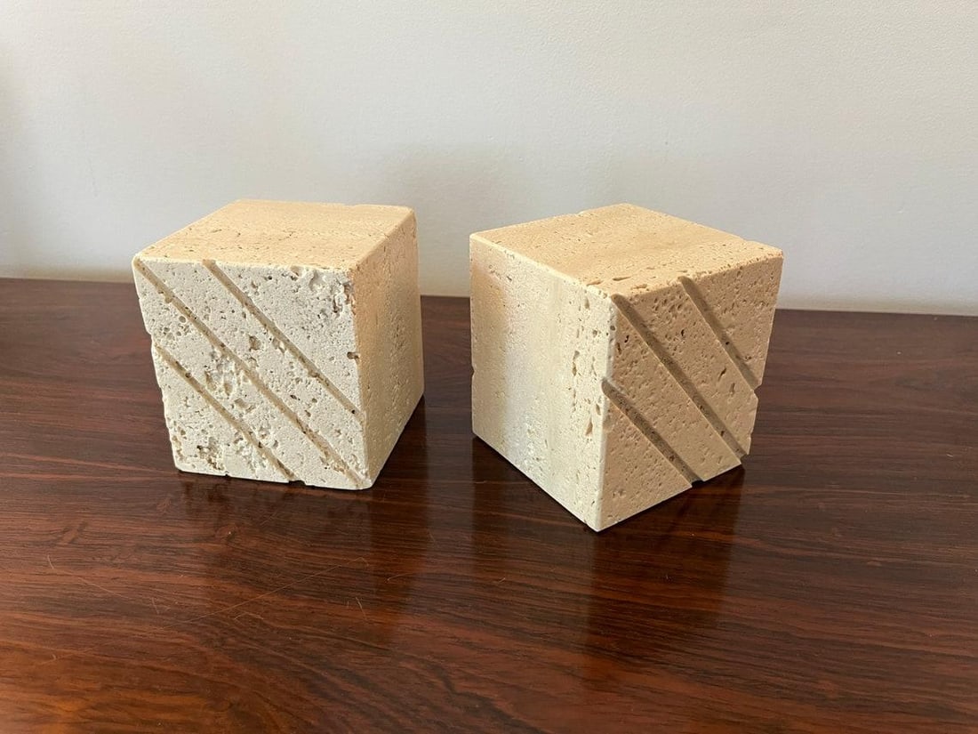 Vintage Travertine Cube Bookends by Fratelli Mannelli - a Pair - 8