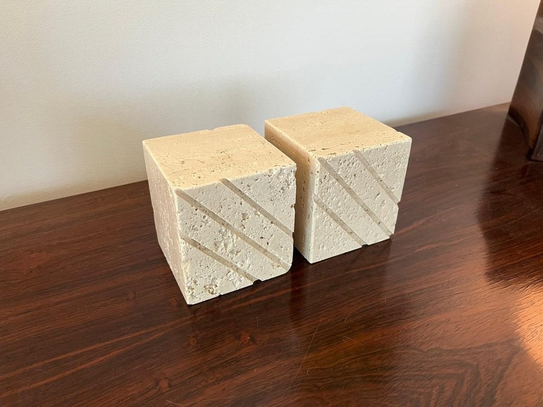 Vintage Travertine Cube Bookends by Fratelli Mannelli - a Pair - 9
