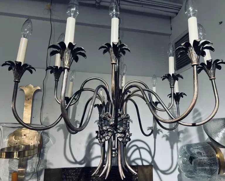 Italian 1950s Empire Silvered Swooping Chandelier - 10