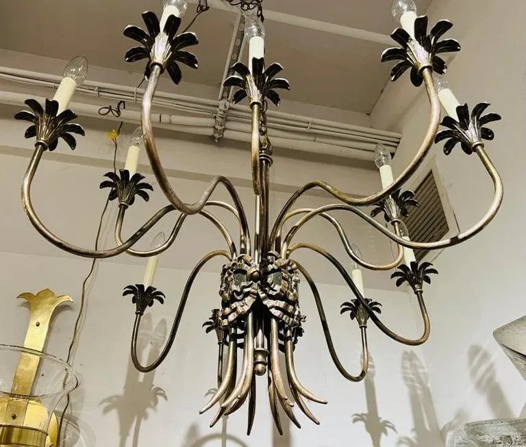 Italian 1950s Empire Silvered Swooping Chandelier - 2