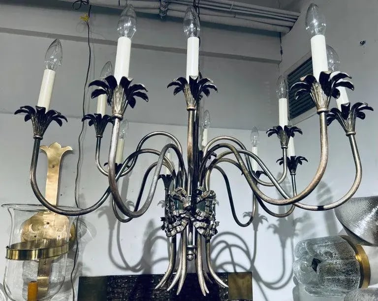 Italian 1950s Empire Silvered Swooping Chandelier - 3