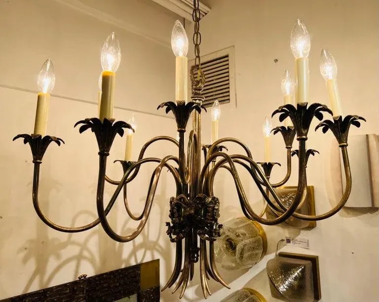 Italian 1950s Empire Silvered Swooping Chandelier - 4