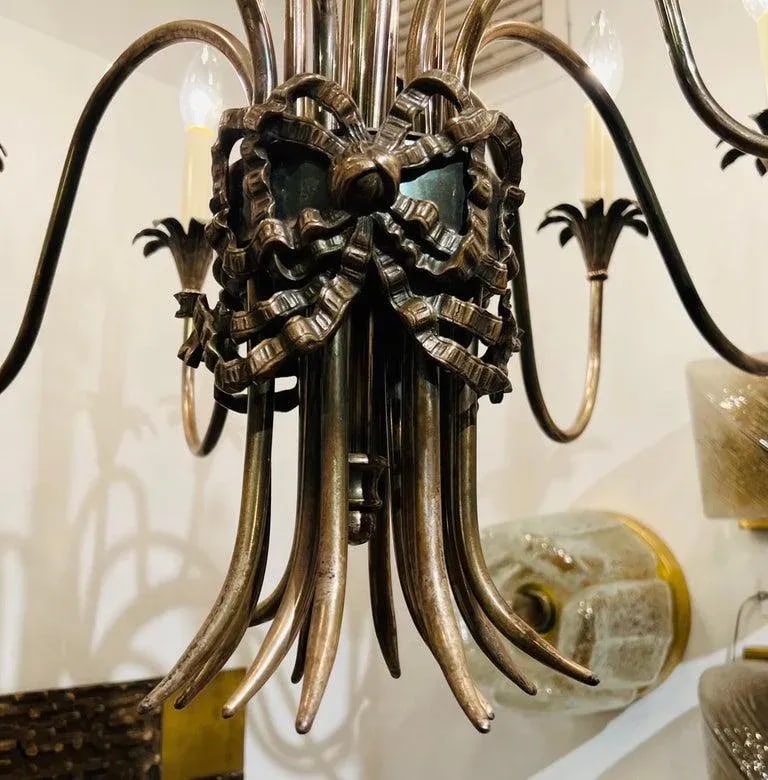 Italian 1950s Empire Silvered Swooping Chandelier - 5