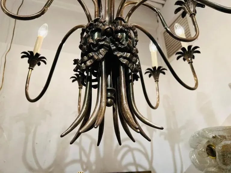 Italian 1950s Empire Silvered Swooping Chandelier - 7