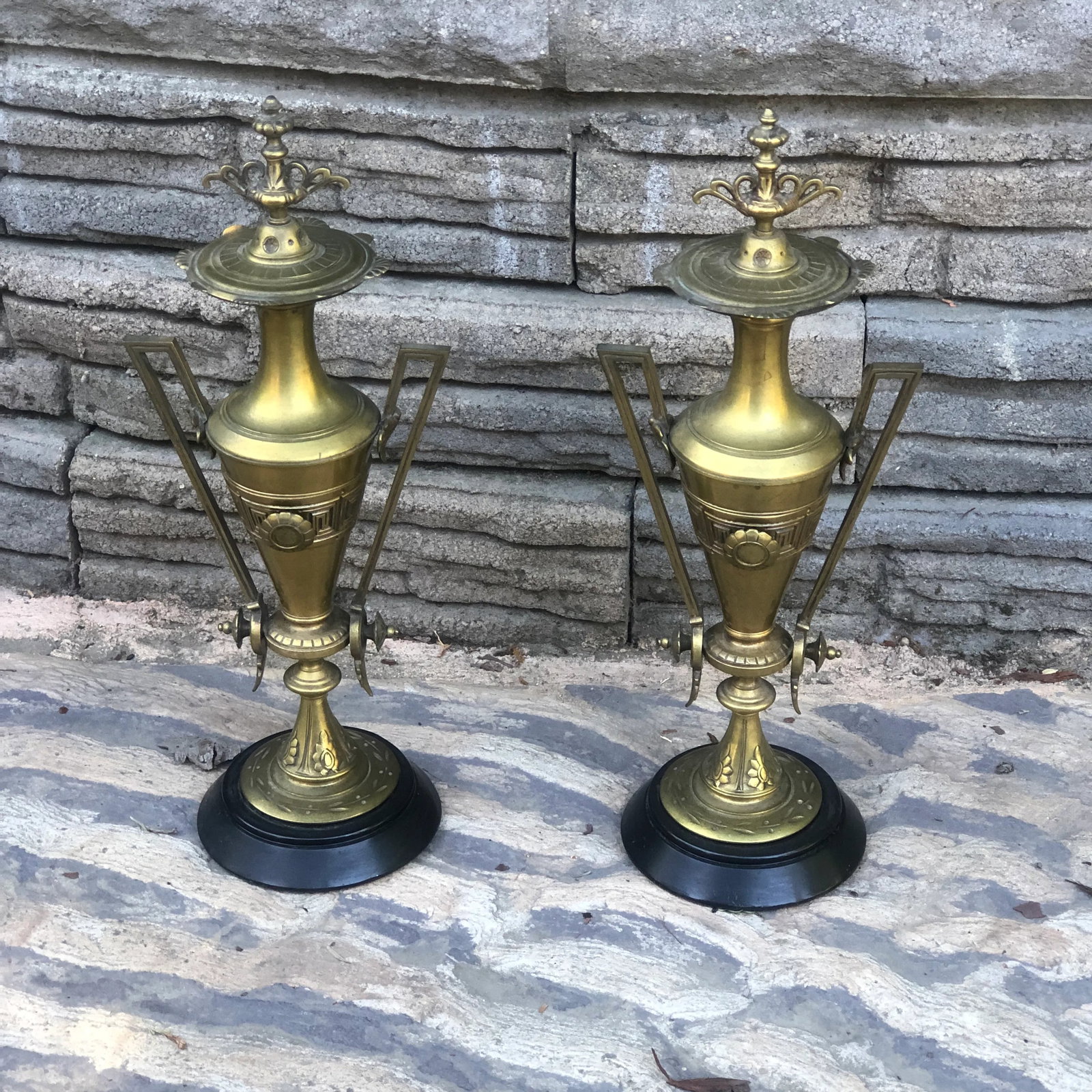 Late 19th Century Etruscan Bronze Dore Antique Urns on Marble Bases - a Pair - 2