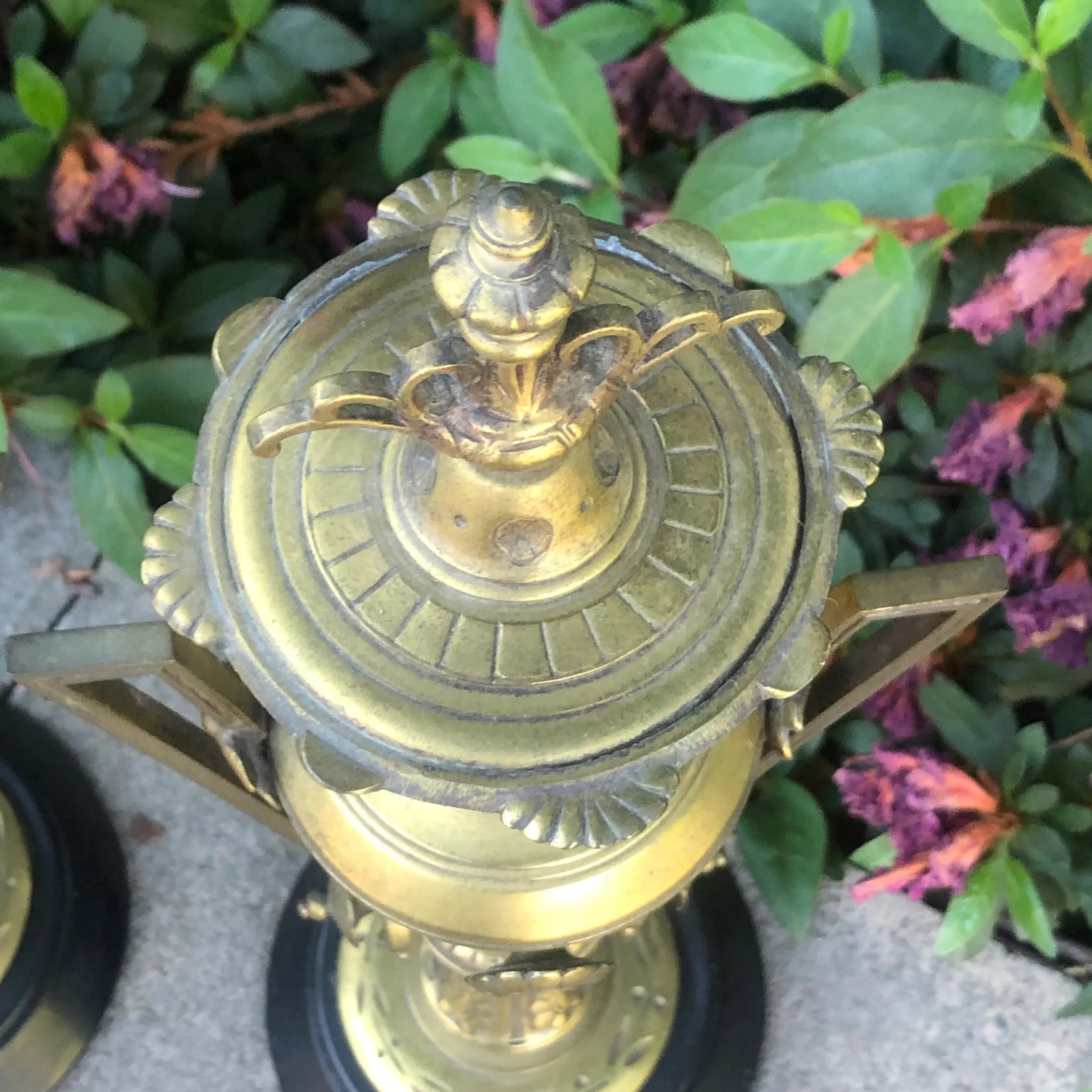 Late 19th Century Etruscan Bronze Dore Antique Urns on Marble Bases - a Pair - 5