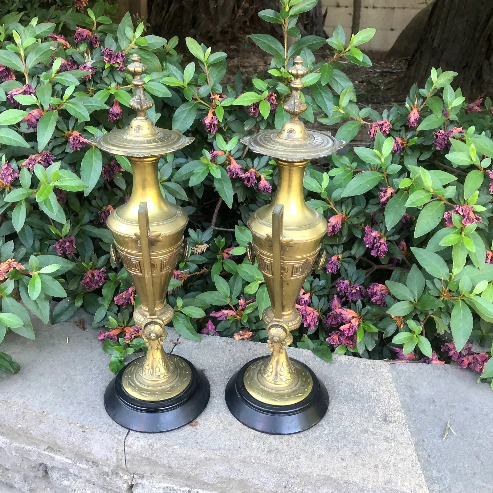 Late 19th Century Etruscan Bronze Dore Antique Urns on Marble Bases - a Pair - 6