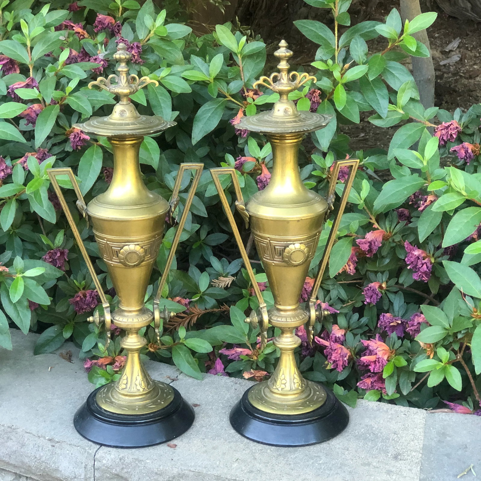 Late 19th Century Etruscan Bronze Dore Antique Urns on Marble Bases - a Pair - 7