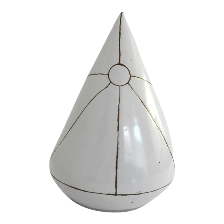 Erskine Pottery Cone: Artisan pottery cone signed "Erskine 4". Excellent condition. 6.5" X 10"H. Condition: Alterations: Original Condition Unaltered Imperfections: Some Imperfections Condition Notes: Excellent Origin: