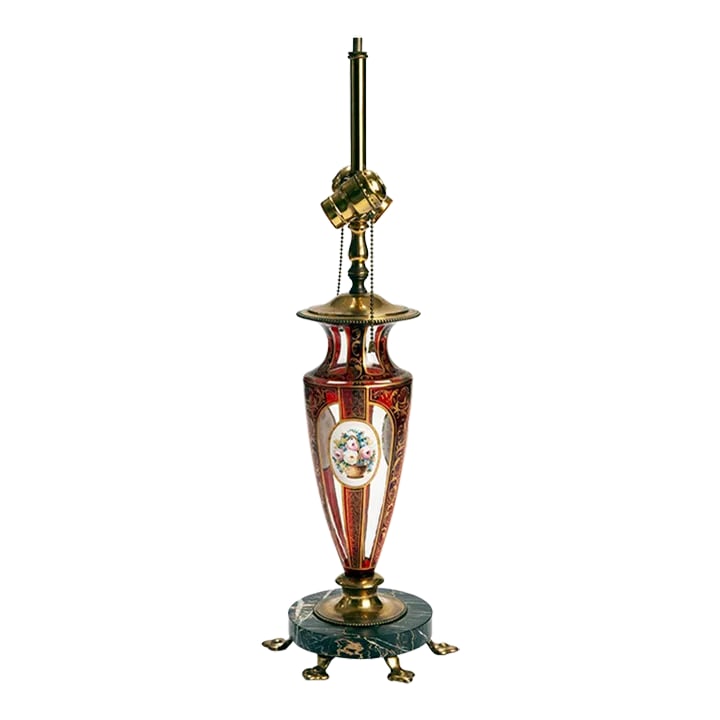 Bohemian Ruby Glass Lamp on Marble Base (1 of 8)