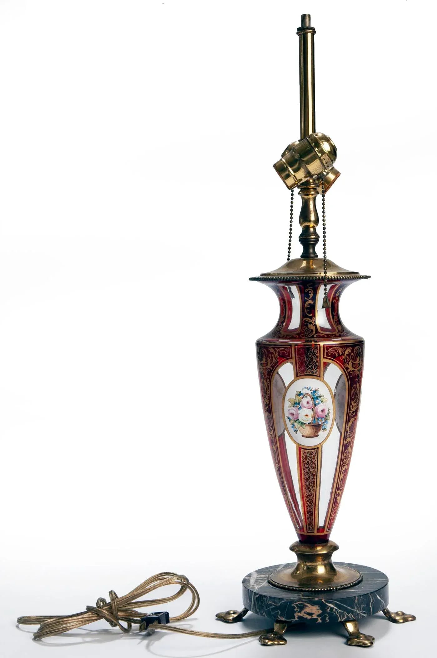 Bohemian Ruby Glass Lamp on Marble Base - 2