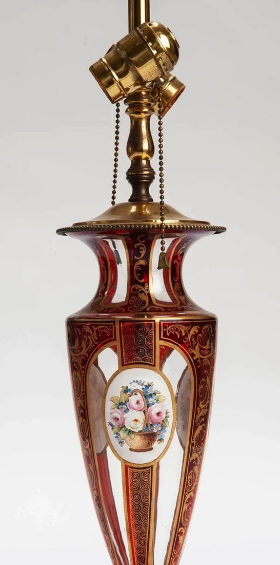 Bohemian Ruby Glass Lamp on Marble Base - 4