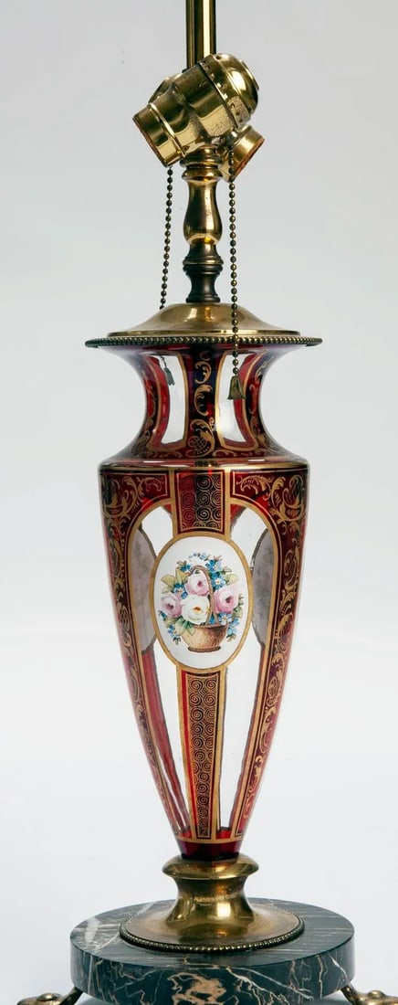 Bohemian Ruby Glass Lamp on Marble Base - 5