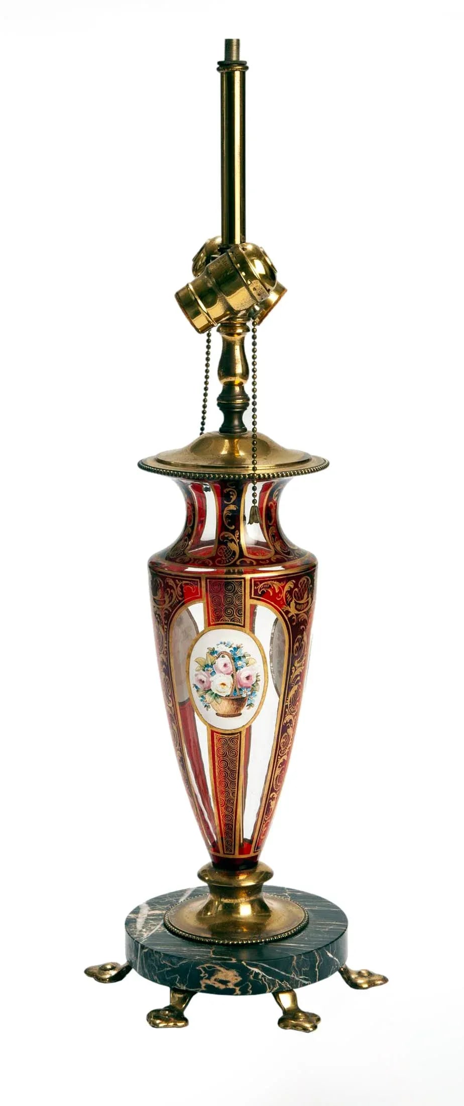 Bohemian Ruby Glass Lamp on Marble Base - 6