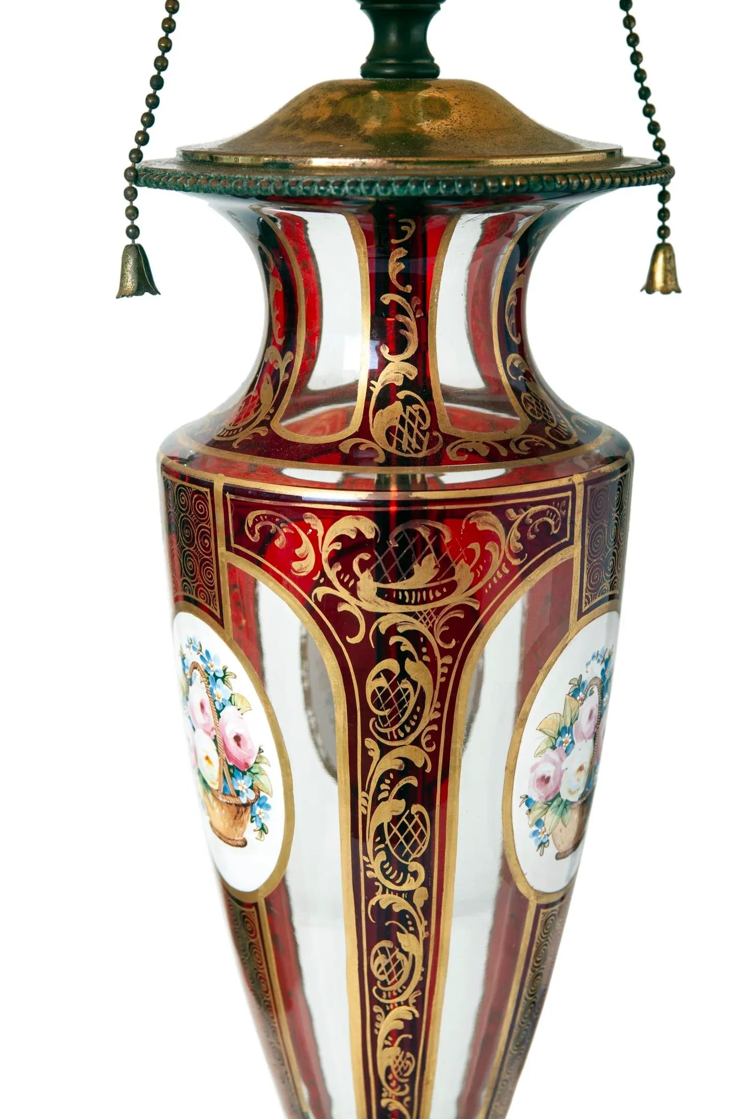 Bohemian Ruby Glass Lamp on Marble Base - 7