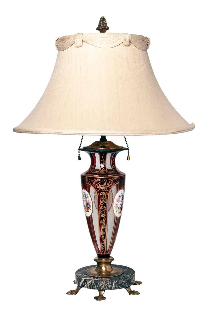 Bohemian Ruby Glass Lamp on Marble Base - 8