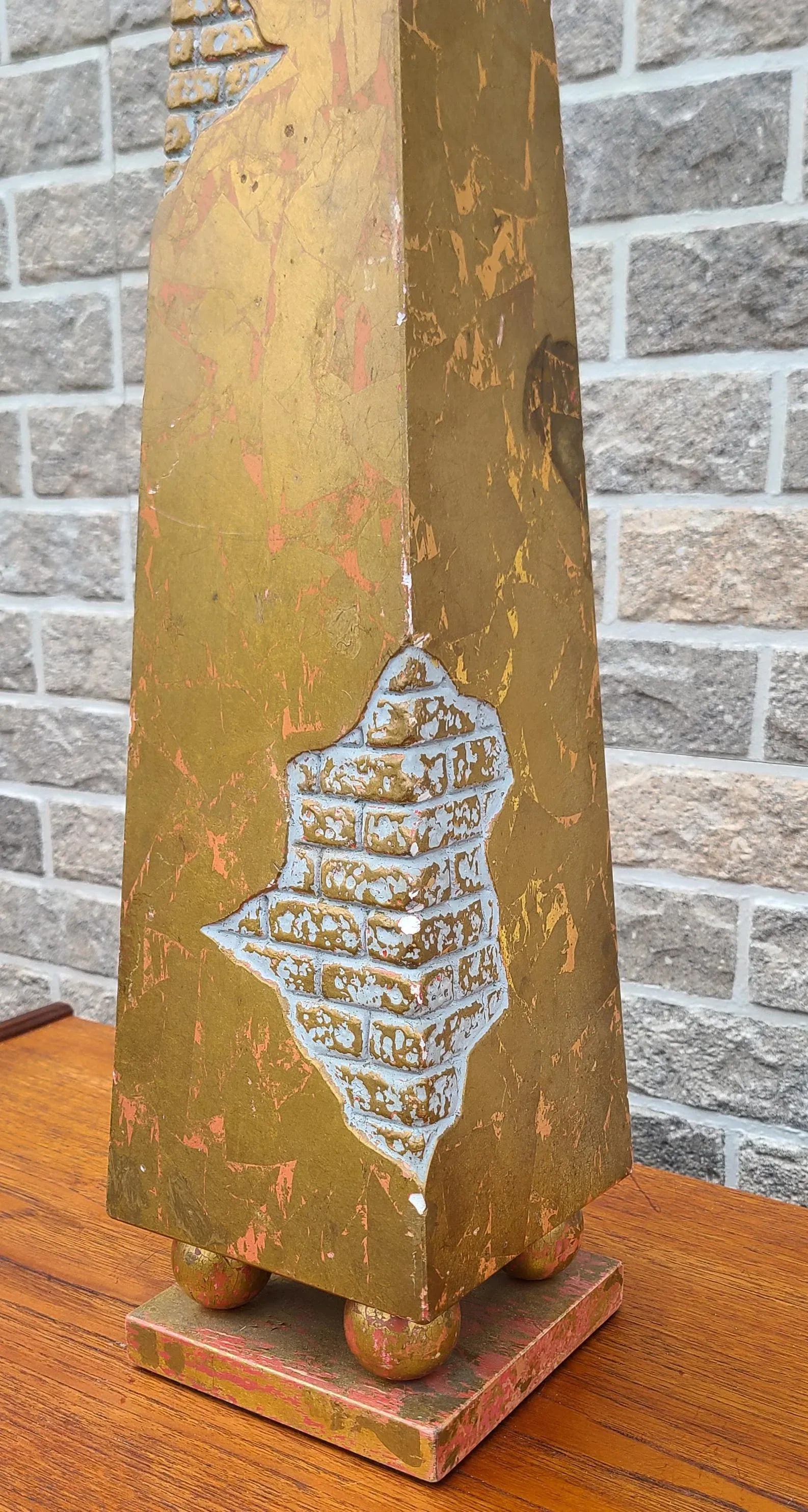 Very High Quality Mid Century Modern Gold Leaf Plaster Obelisk Formed Table Lamp C1960s - 2