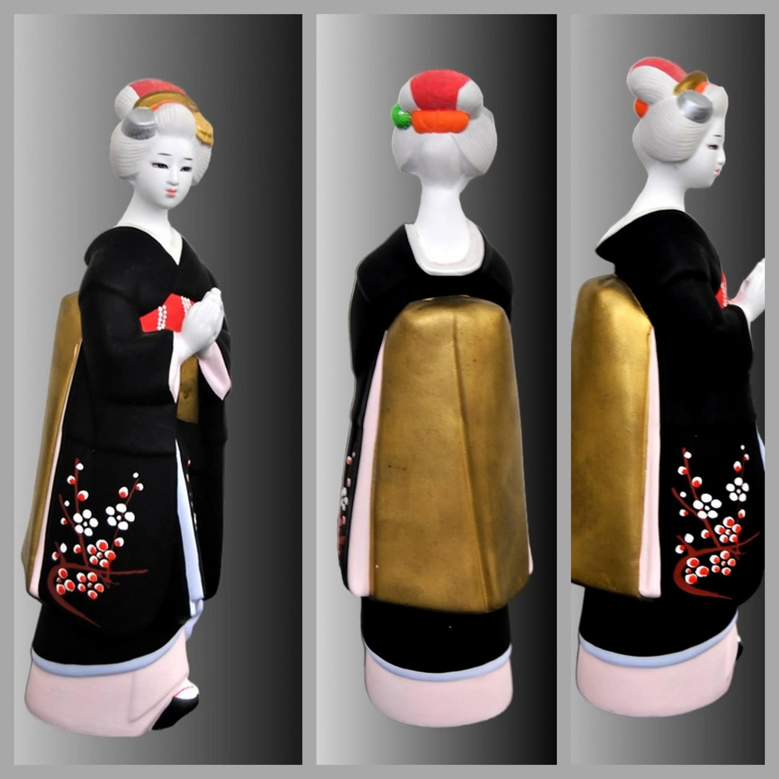 Authentic Japanese Bisque Bijinga Woman in Kimono Hakata Ningyo Figurine - 2