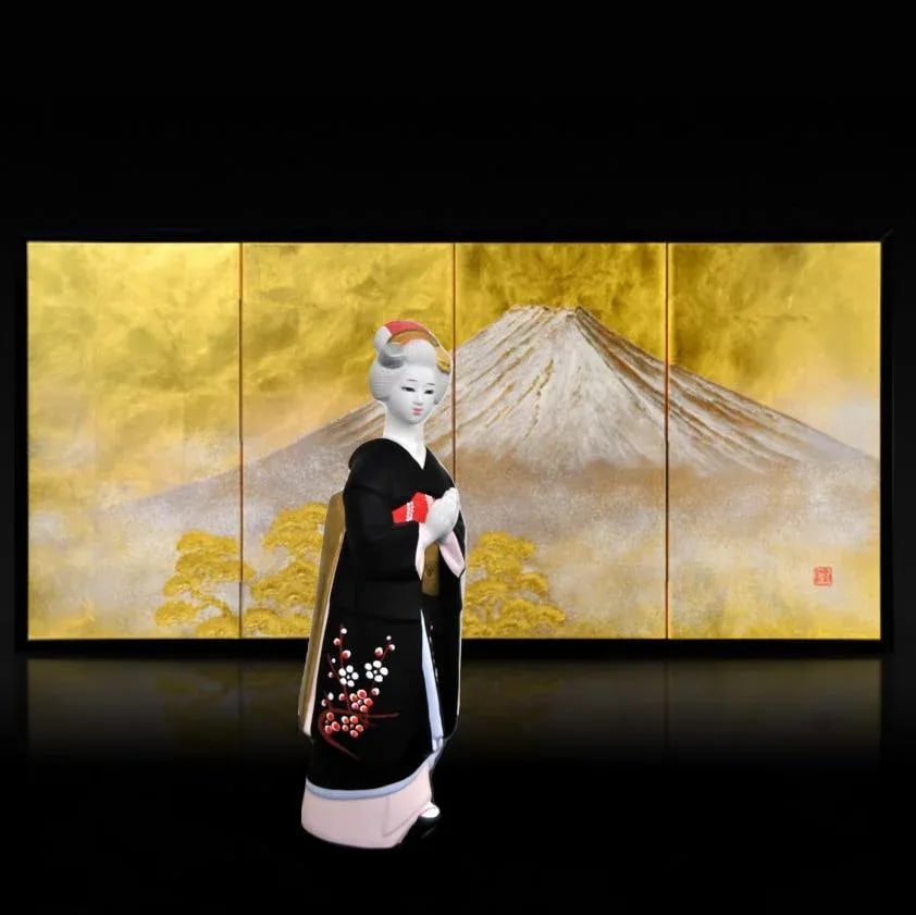 Authentic Japanese Bisque Bijinga Woman in Kimono Hakata Ningyo Figurine - 7