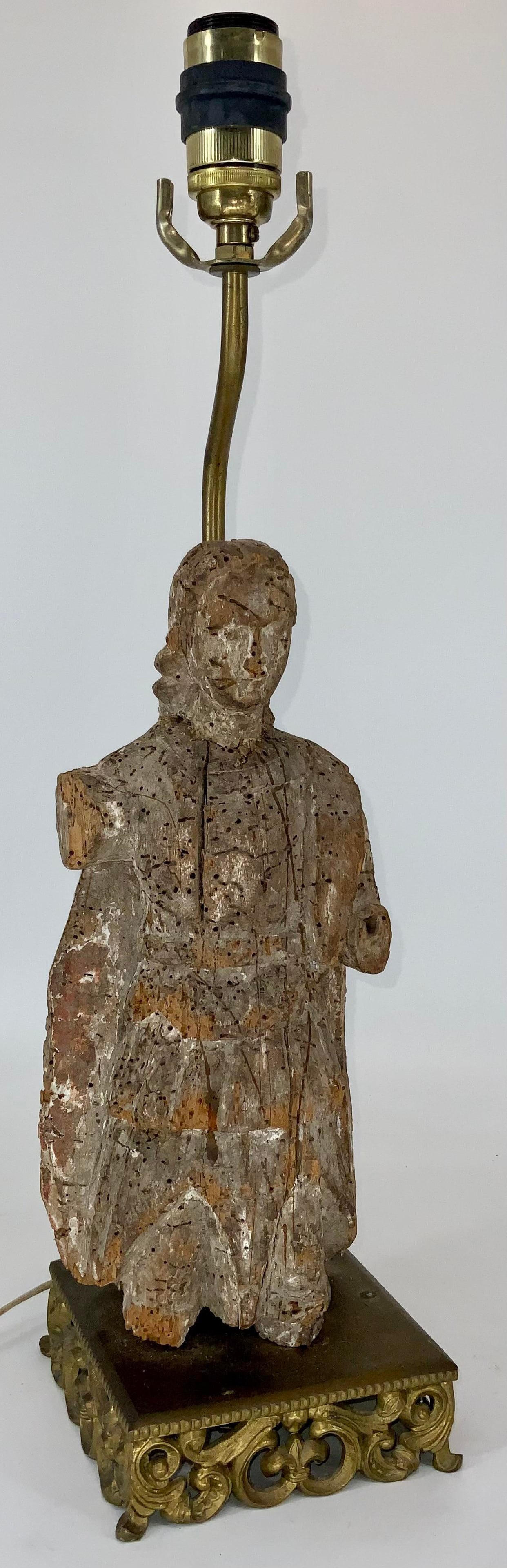 18th Century European Polychrome Carving Figure Mounted as a Lamp - 11