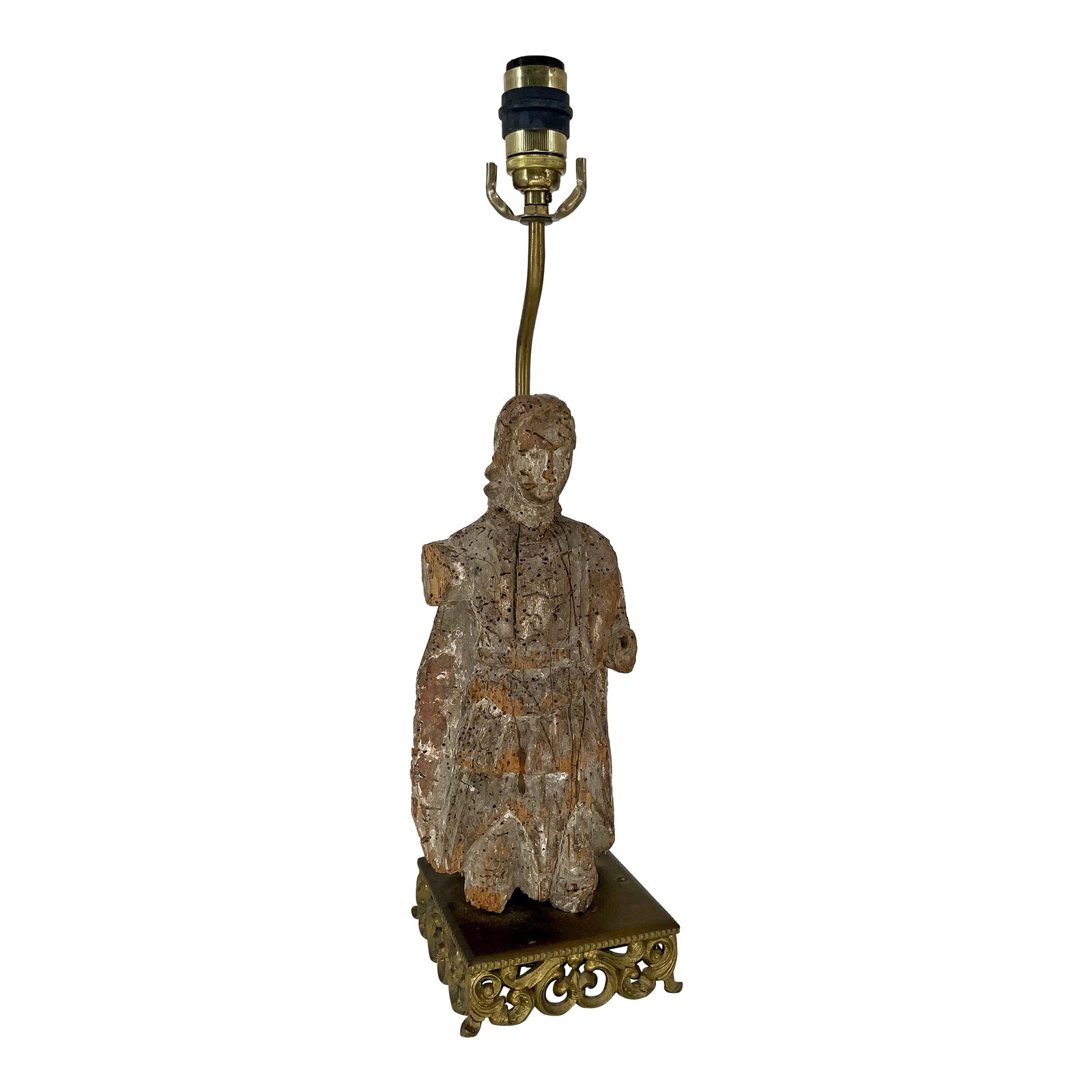 18th Century European Polychrome Carving Figure Mounted as a Lamp: Incredible 17th or 18th century carving made into table lamp in the beginning of 20th century . Figure is 13" tall . Condition: Alterations: Original Condition Unaltered Imperfections: Some