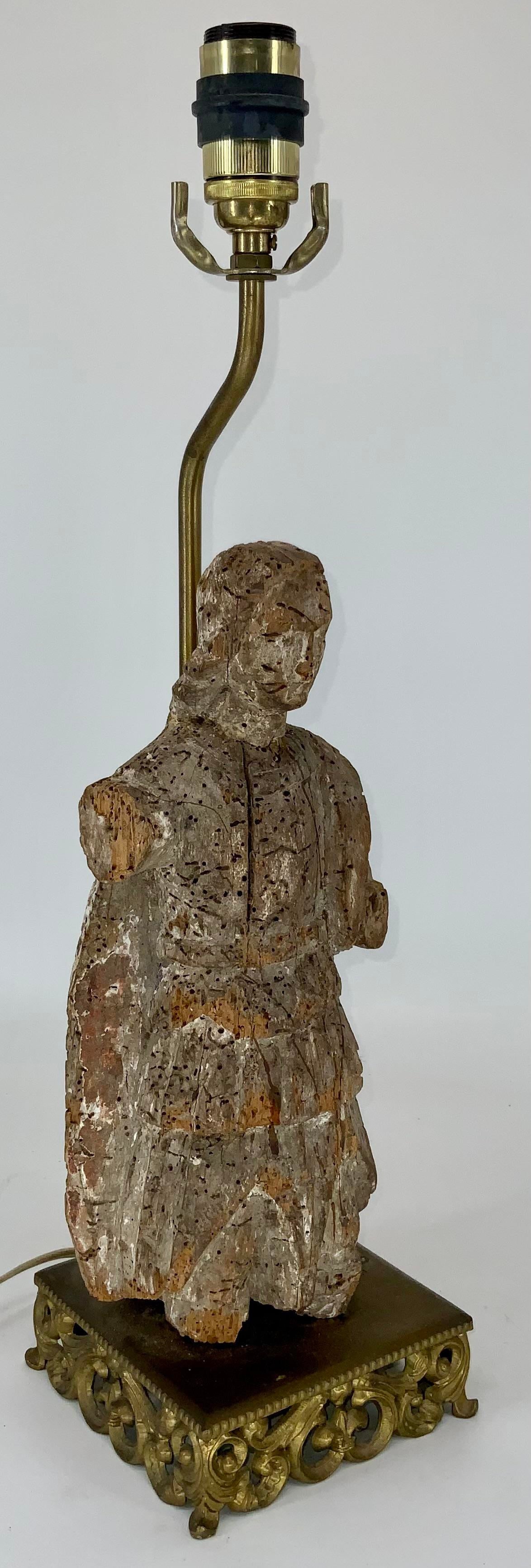 18th Century European Polychrome Carving Figure Mounted as a Lamp - 2