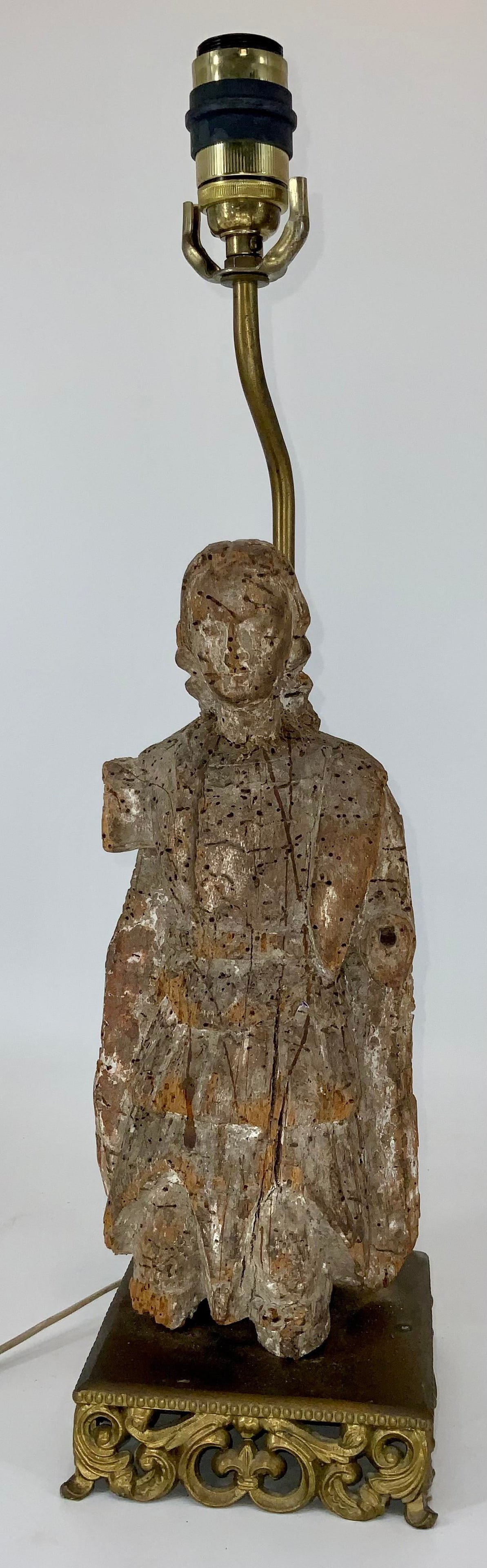 18th Century European Polychrome Carving Figure Mounted as a Lamp - 3