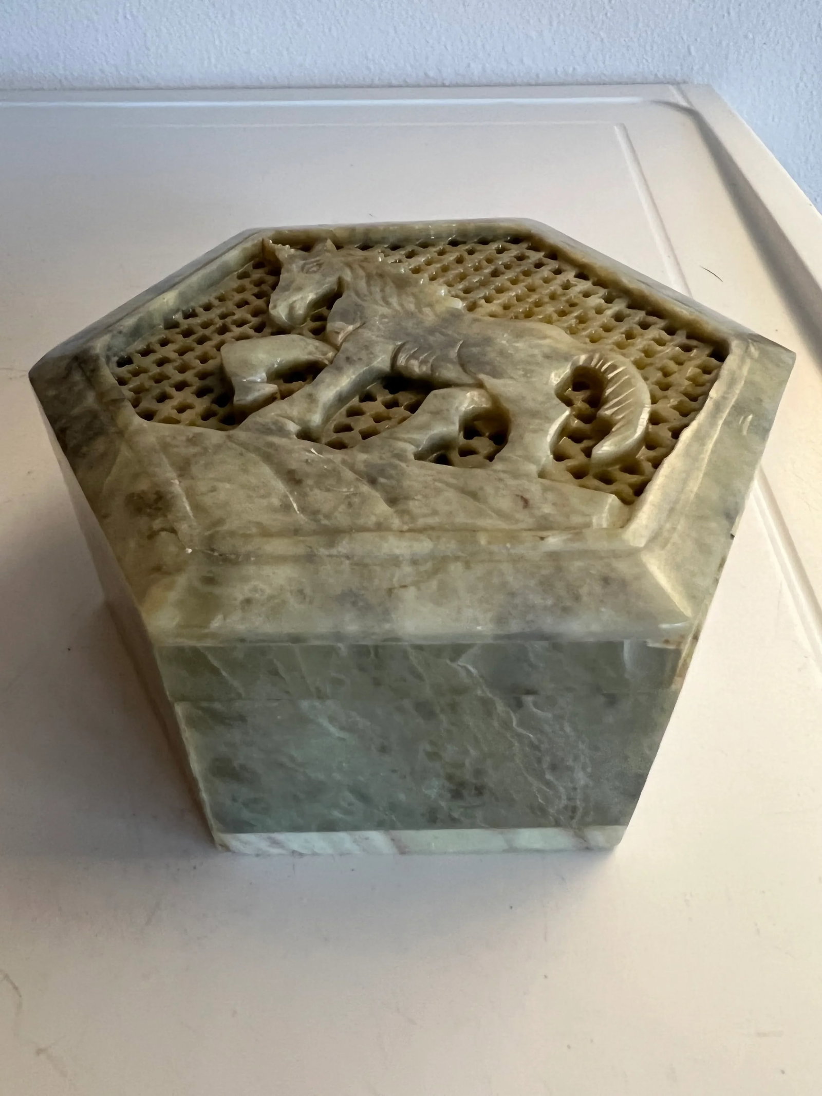 1960s Vintage Soap Stone Marble Unicorn Trinket Box - 2